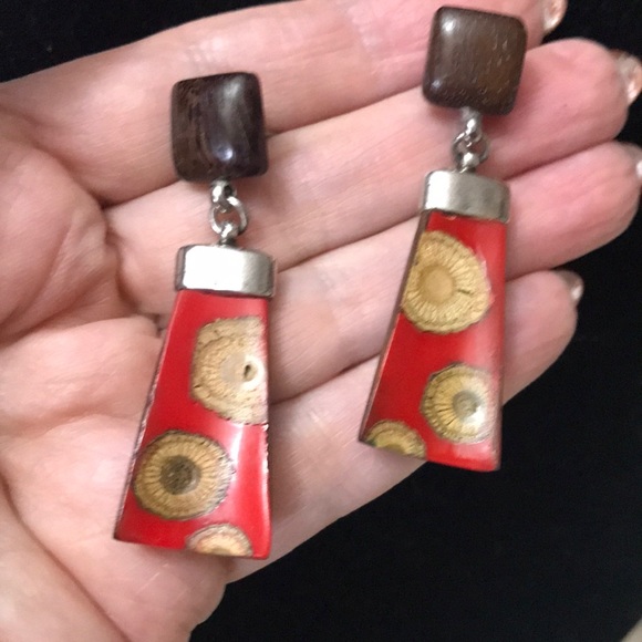 Unique Wood and Silver-tone Post Earrings - Picture 1 of 4